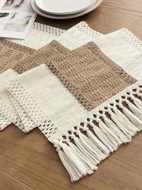 Neutral Crochet Fringe Table Runner - Cream & Tan